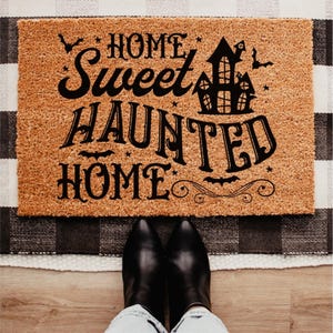 Home Sweet Haunted Home Doormat, Funny Halloween Doormat, Spooky Welcome Mat, Haunted House Outdoor Rug, Fall Porch Decor