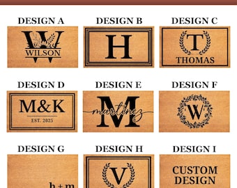 Personalized Monogram Doormat, Initial Modern Welcome Mat, Custom Letter Door Mat