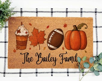 Personalized Fall Doormat, Pumpkin Spice, Football, Autumn Decor