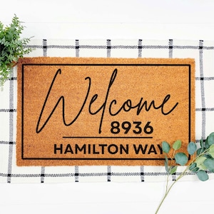 Custom Address Doormat, Personalized House Number Welcome Mat, Modern Front Door Decor, New Home Christmas Gift