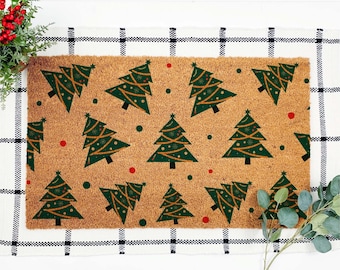 Christmas Tree Coir Doormat, Holiday Porch Decor