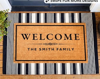 Personalized Family Name Doormat, Custom Last Name Welcome Front Door Mat