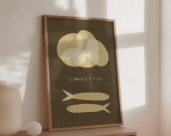 5 Loaves and 2 Fish Print: Retro Christian Art (Digital Download)