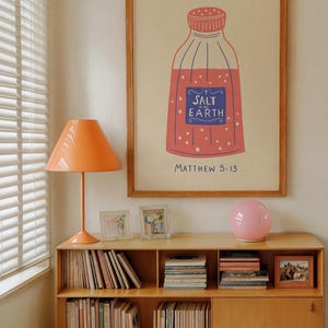 Impresión de arte digital texturizada retro de las Escrituras de Mateo 5:13 Sal de la Tierra / Póster cristiano de moda / Ilustración de adoración juvenil