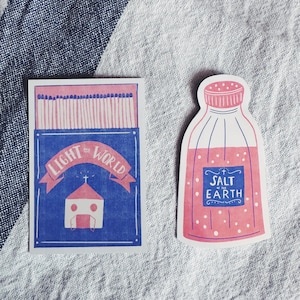 Matthew 5:13-16 Salt and Light Christian waterdicht glanzend stickerpakket | Handgetekende retro trendy esthetiek | Cadeau voor kamerdecoratie en briefpapier