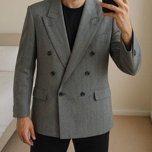 Givenchy Monsieur Wool Blazer | Vintage Double-Breasted Gray Suit Jacket | Made in Japan