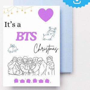 BTS Weihnachtskarte, Korea Weihnachtskarte, Korea süße Karte, BTS Armee, BTS lila Herz, K Pop Karte, K Pop Weihnachtskarte, KPop Urlaub, k Pop
