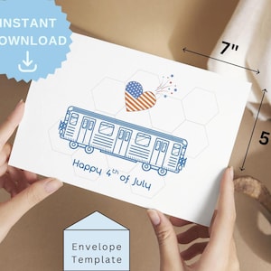 N.Y.C. Subway Card, 4th of July Fireworks Card, Independance Day Flag card, Digital Train Card, MTA New York City Card, Train Commuter Card
