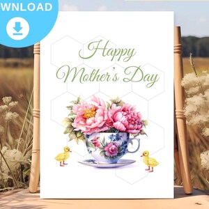 Enten und Enten-Teetasse Muttertagskarte, koreanische Muttertagskarte für Familie, Ehepartner, Partner, Freund und Mitarbeiter, Teetassen-Mama-Karte