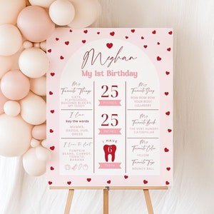 Sweetheart First Birthday Milestone Poster Editable, Valentine Milestone Poster, Pink Red Milestone Stats Board Template, Instant Download