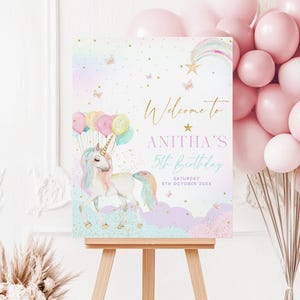 Unicorn Birthday Welcome Sign Editable Template, Unicorn Welcome Sign, Magical Celebration Party Welcome Board Printable Instant Download