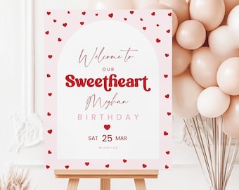 Redigerbar välkomstskylt för alla hjärtans dag, mall för älskling, digital välkomsttavla för alla hjärtans dag-fest