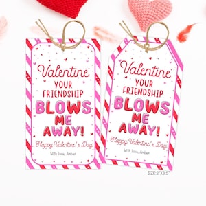 Valentine Bubbles Tag Editable, You Blow me away Valentine Favor Tag, Preschool Kids School classroom Valentine Gift Tag Template Printable