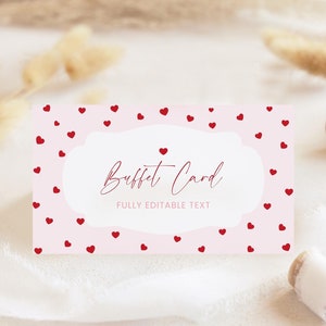 Etiqueta de comida de aniversário de dia dos namorados modelo editável decoração nossa pequena querida buffet tendas cartão cartão de lugar download instantâneo