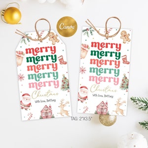 Modèle d&#39;étiquette de cadeau de Noël modifiable, étiquette de cadeau de fête des fêtes, étiquette de cadeau de Noël imprimable, étiquette de joyeuses fêtes, étiquette de joyeux Noël