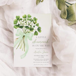 A Little Lucky Charm Baby Shower Invitation, Editable St. Patrick’s Day Clover Baby Shower Invite Little Shamrock Invite Thank You Template