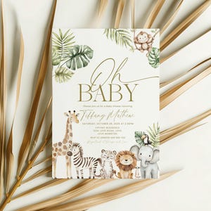 Safari Baby Shower Invitation Editable, Oh Baby Shower Invite Template Printable Jungle Safari Animals Boy Shower Invite Instant Download