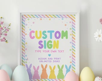 Letrero personalizado de conejito, plantilla editable, letrero de decoración para fiestas de conejito, letrero de conejito, letrero de cumpleaños de Pascua, plantillas imprimibles de decoración con temática de Pascua