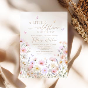 Editable A Little Wildflower Baby Shower Invitation Template, Wildflower Baby Shower Invite, Spring Flowers Garden Baby Shower Invite