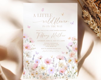 Bearbeitbar Eine kleine Wildblumen-Babyparty-Einladungsvorlage, Wildblumen-Babyparty-Einladung, Frühlingsblumen-Garten-Babyparty-Einladung
