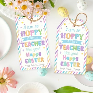 Estou tão feliz de ter um modelo de etiqueta de professor como você, etiquetas de lembrancinhas de feliz Páscoa editáveis, etiqueta de presente de agradecimento ao professor, etiquetas de Páscoa da escola