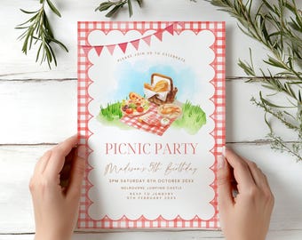 Picnic Birthday Invitation Editable Template, Picnic Party Invitation, Kids Picnic Invitation, Picnic Birthday Minimalist Printable Template