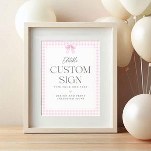 Editable Custom Pink Gingham Baby Shower Sign, Classic Gingham Party Decor Sign, Pink Gingham Sign,Baby Shower Sign, Pink Decorations Print