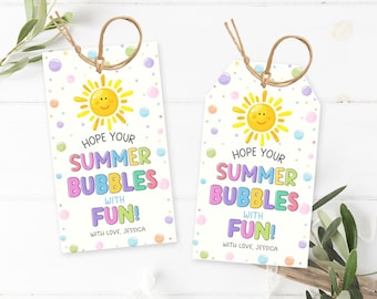 Hope Your Summer Bubbles with Fun Tag Editable, End of school Year Tags Template Printable, Summer Vacation Classroom Kids School Favor Tags