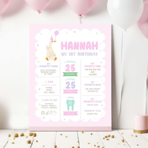 One silly Goose Milestone Sign, Editable Girl Goose Birthday Milestone Board, 1st Birthday Silly Goose Decor Milestone Poster Printable