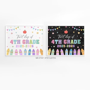 First Day of Fourth Grade Sign, 4th Grade Chalkboard Sign Template Fourth Grade School Sign First Day 1st day of Groovy School Sign Digital