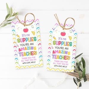 Teacher Appreciation Tags, Editable End of School Year Appreciation Week Gift Tag Template, Teacher Tag Printable, Gift tag from student