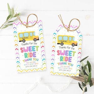 Etiqueta de agradecimiento para conductores de autobús escolar, etiquetas de agradecimiento para conductores de autobús, etiqueta de regalo editable para la Semana de Agradecimiento, plantilla de agradecimiento por el dulce viaje