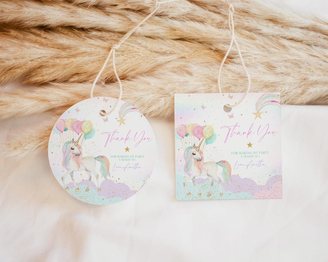 Unicorn Birthday Thank You Tag Editable Template, Unicorn Birthday ...