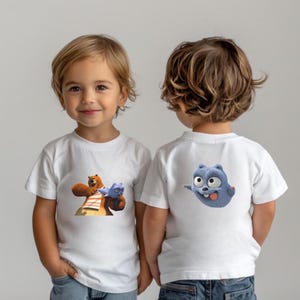 Lemmings and Grizzy Toddler Tshirt Kids Tee 100% Cotton Front and Back Design Grizzly and Lemmings Kids Tshirt TABODI
