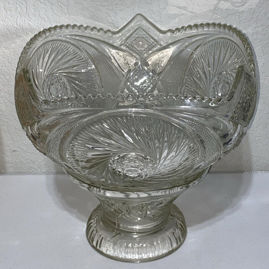 VTG Smith Mckee Aztec Pinwheel Pattern Punch Bowl With Stand Pressed ...