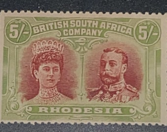 Sello de doble cabeza de la British South Africa Company RHODESIA 1910, RARO, sin usar, con certificado de autenticidad.