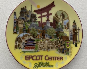 Plato de recuerdo de 4 pulgadas del Epcot Center World Showcase de Walt Disney World, año 1982, fabricado en Japón.