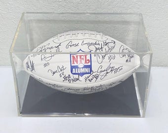 NFL Alumni Multi-Signed Autographed White Football with Display Case HOF Legends