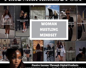 100 Hustling Mindset Woman Reels, Motivational Quote Instagram Reels, Luxury Faceless Digital Marketing Videos With Master Resell Rights,MRR