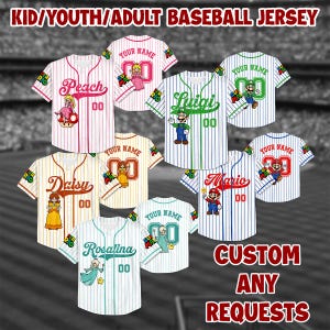 Personalized Super Mario Baseball Jersey, Custom Mario, Luigi, Peach Shirts for Kids & Adults, Mario Birthday Boy Gift, Mario Family Shirt