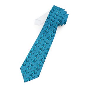 Happy Hammerhead Shark Stylish Patterned Necktie, Trendy Tie for Weddings, Business, Gifts for Him, Blue Print Tie, Statement Accessory