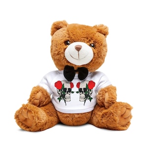 Cute Teddy Bear with Skull and Rose Design T-Shirt Gift for Love Valentines Day Anniversary Cuddle Buddy Home Decor