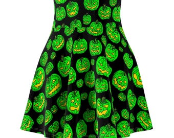Damen-Skaterrock mit gruseligem Kürbisprint, Halloween-Rock, festliches Party-Outfit, lässige Herbstmode, lustiges und einzigartiges Geschenk