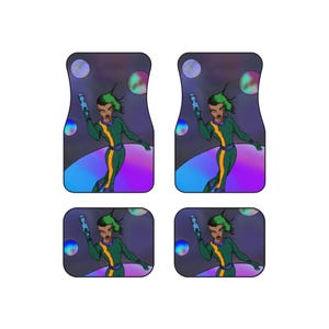 Galactic Hero Funky Retro Car Mats Set, Car Accessories, Colorful Floor Mats, Unique Gifts for Car Lovers, Custom Car Decor, Animated Design