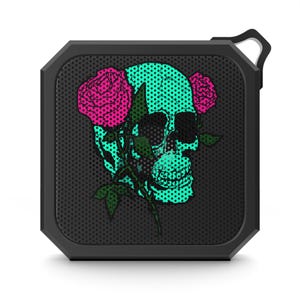 Altavoz Bluetooth para exteriores con diseño de calavera y rosas, altavoz portátil para acampar, amantes de la música, regalo para él, ideal para Halloween.