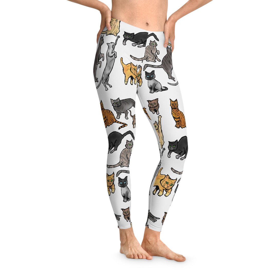 Playful Cat Pattern Leggings | Cute Cat Print Leggings - Etsy