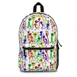 Colorful Dancing Alien Backpack, Fun School Bag, Outdoor Gear, Trendy Kids Backpack, Unique Gift for Dance Lovers, Festival Accessory