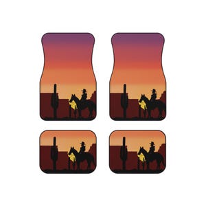 Western Cowboy Car Mats Set | Rustic Auto Floor Mats, Desert Vibe Decor, Gift for Outdoor Lovers, Horse Riding Enthusiasts, Car Accessories
