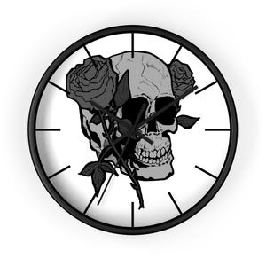 Gothic Skull Wall Clock with Roses, Edgy Home Decor, Unique Gift for Halloween, Gothic Style Wall Art, Alternative Living Room Decor