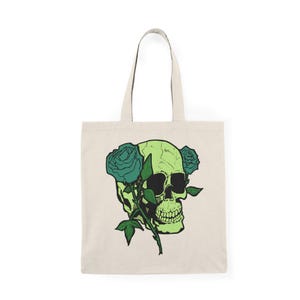 Sac fourre-tout tête de mort et rose - Sac shopping écologique, réutilisable, cadeau pour les gothiques, cartable tendance, indispensable pour un festival, design unique